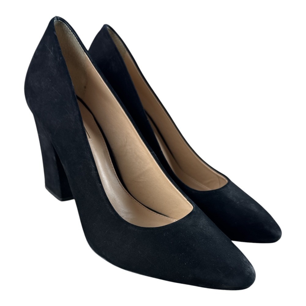 Antonio Melani Valo Black Suede Pointed Toe Block Heel Pumps Size 8M Classic